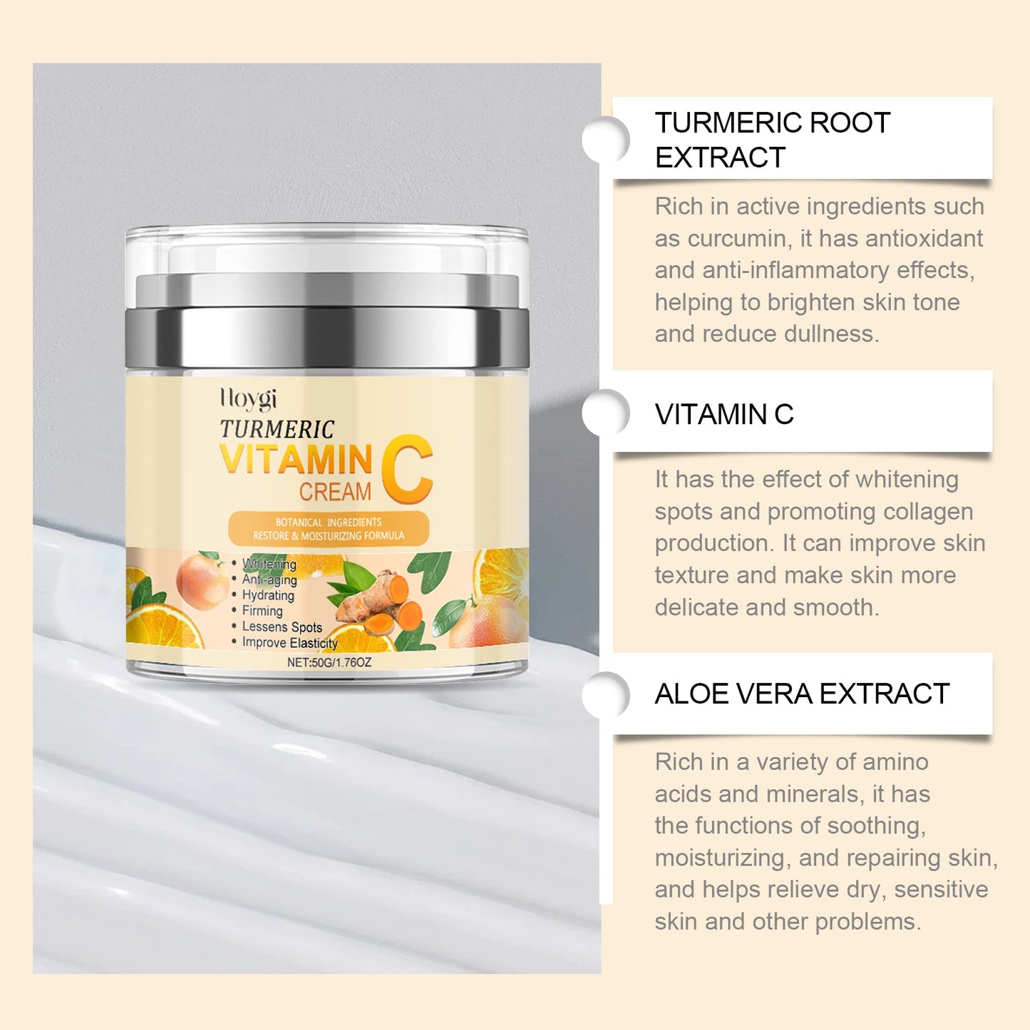 Turmeric Vitamin C Brightening Cream, Moisturizing Even Skin Tone Lighten Acne Mark Brightening Moisturizing Cream - Korvel