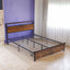 Large metal bed frame with wooden headboard and USB foot pedal, charging station, 2 drawers, LED lights, no need for box spring - Korvel