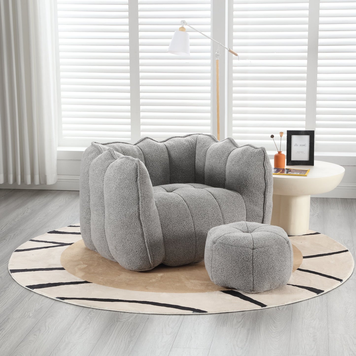 Soft Bean Bag Chair with High Resilient Foam(Chips)for living room and bedroom,Comfortable Square Lazy Sofa with Footstool - Korvel