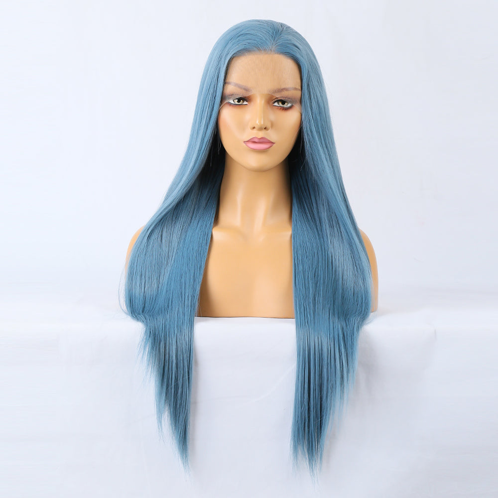 Long Straight Blue Wigs Natural Synthetic Hair Heat Resistant Wigs for Women Girls Cosplay - Korvel