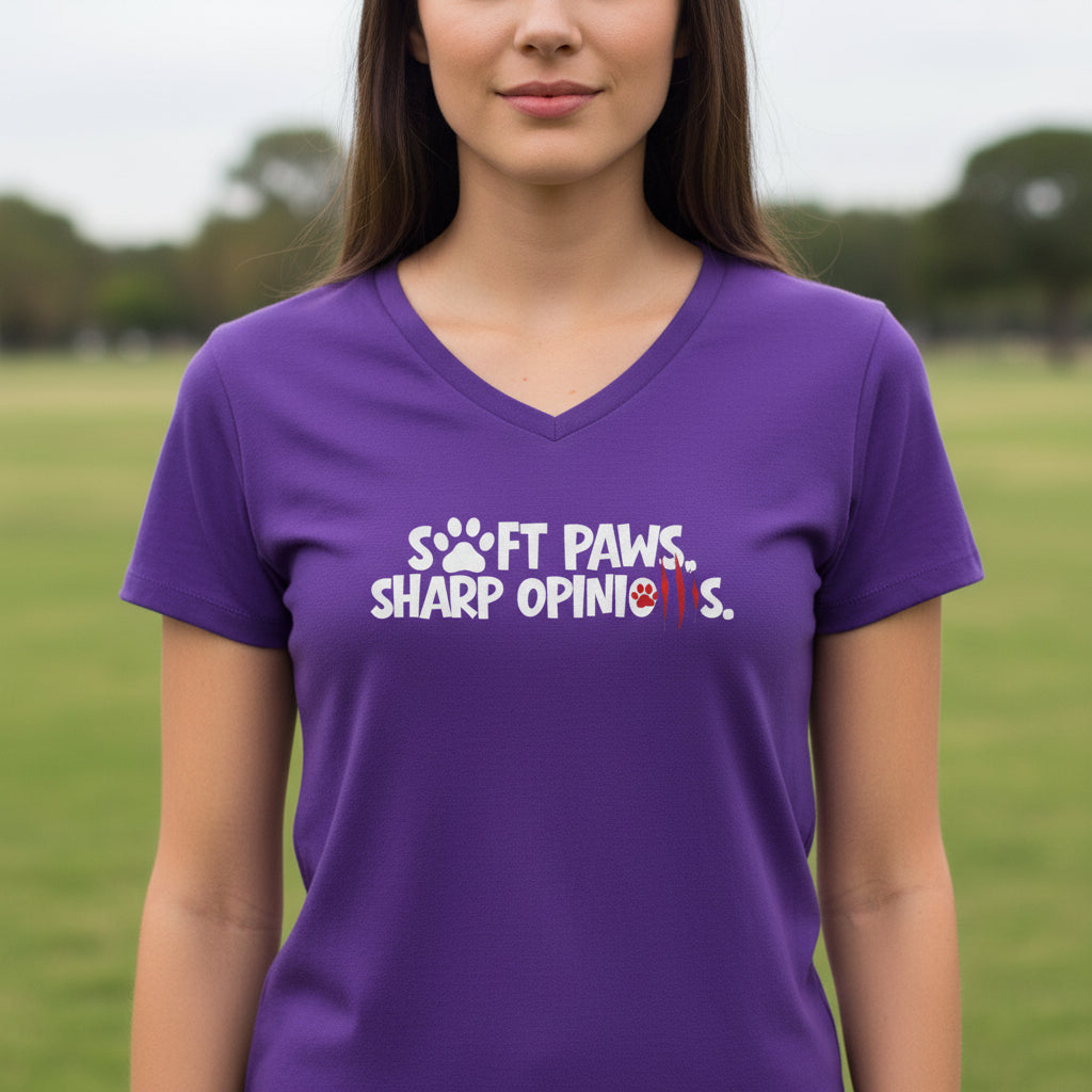 Soft Paws, Sharp Opinions T-shirt V-Neck Femme