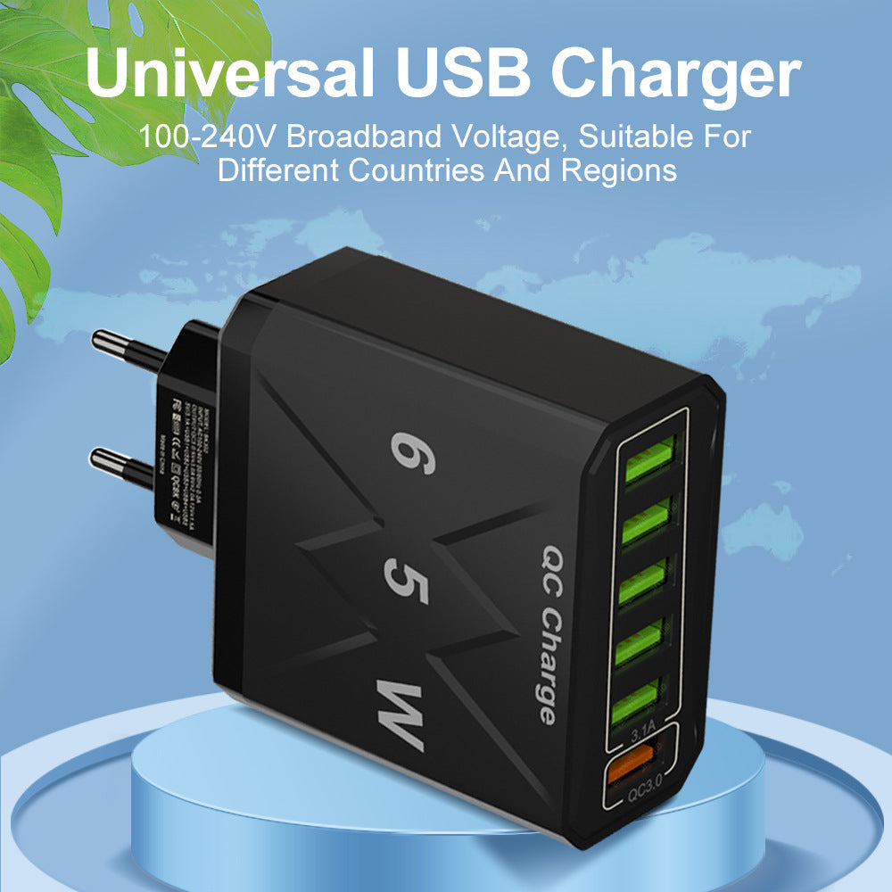 Standard 65W fast charging Korean standard mobile phone charger 6USB multi port fast charging head travel charger - Korvel