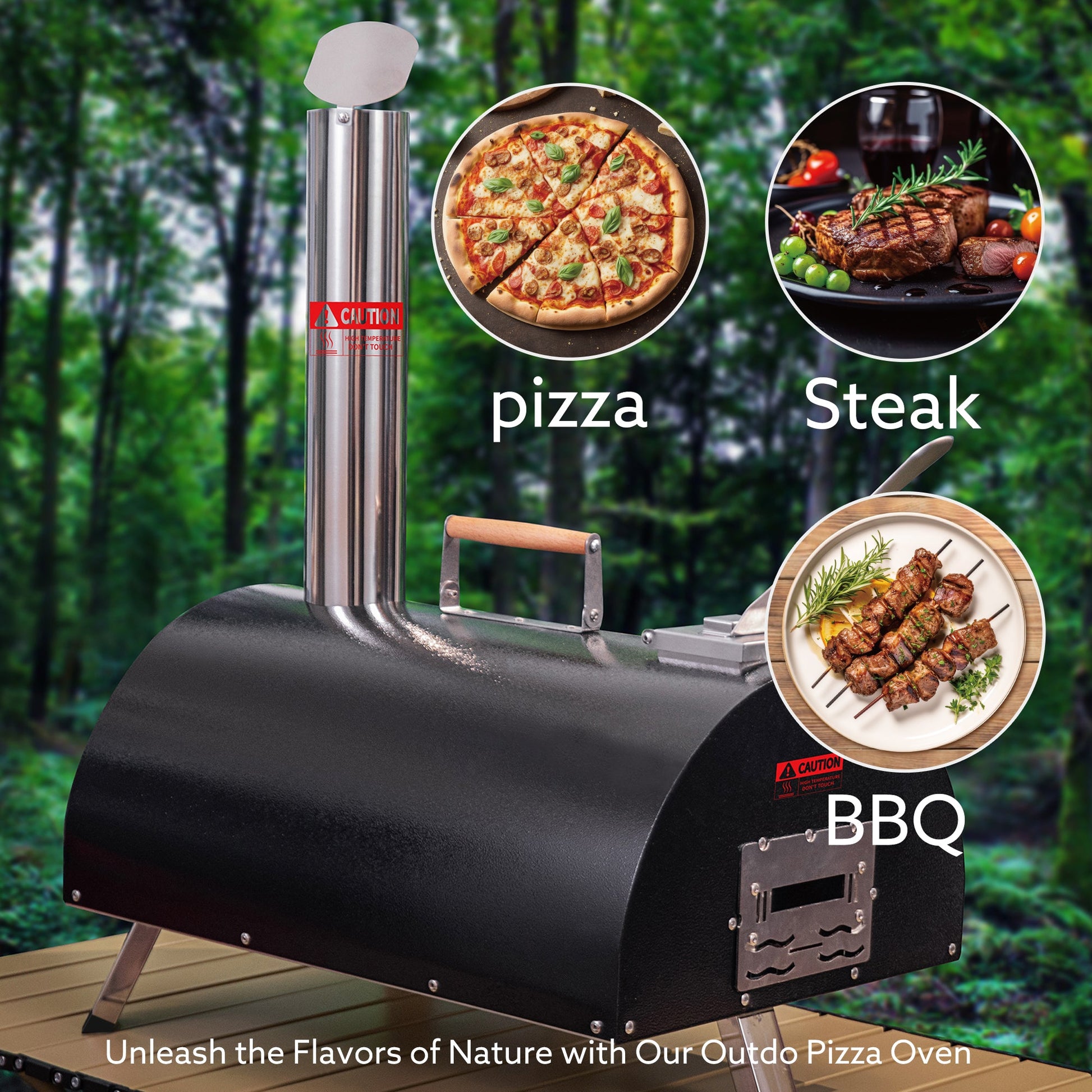 Black Pizza Oven Outdoor 12" Automatic Rotatable Pizza Ovens Portable Stainless Steel Wood Fired Pizza Oven Pizza Maker - Korvel