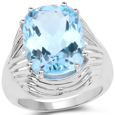 12.10 Carat Genuine Blue Topaz Sterling Silver Engagement Ring