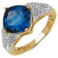 Anillo de Topacio Azul Londres y Topacio Blanco Bañado en Oro Amarillo de 18K