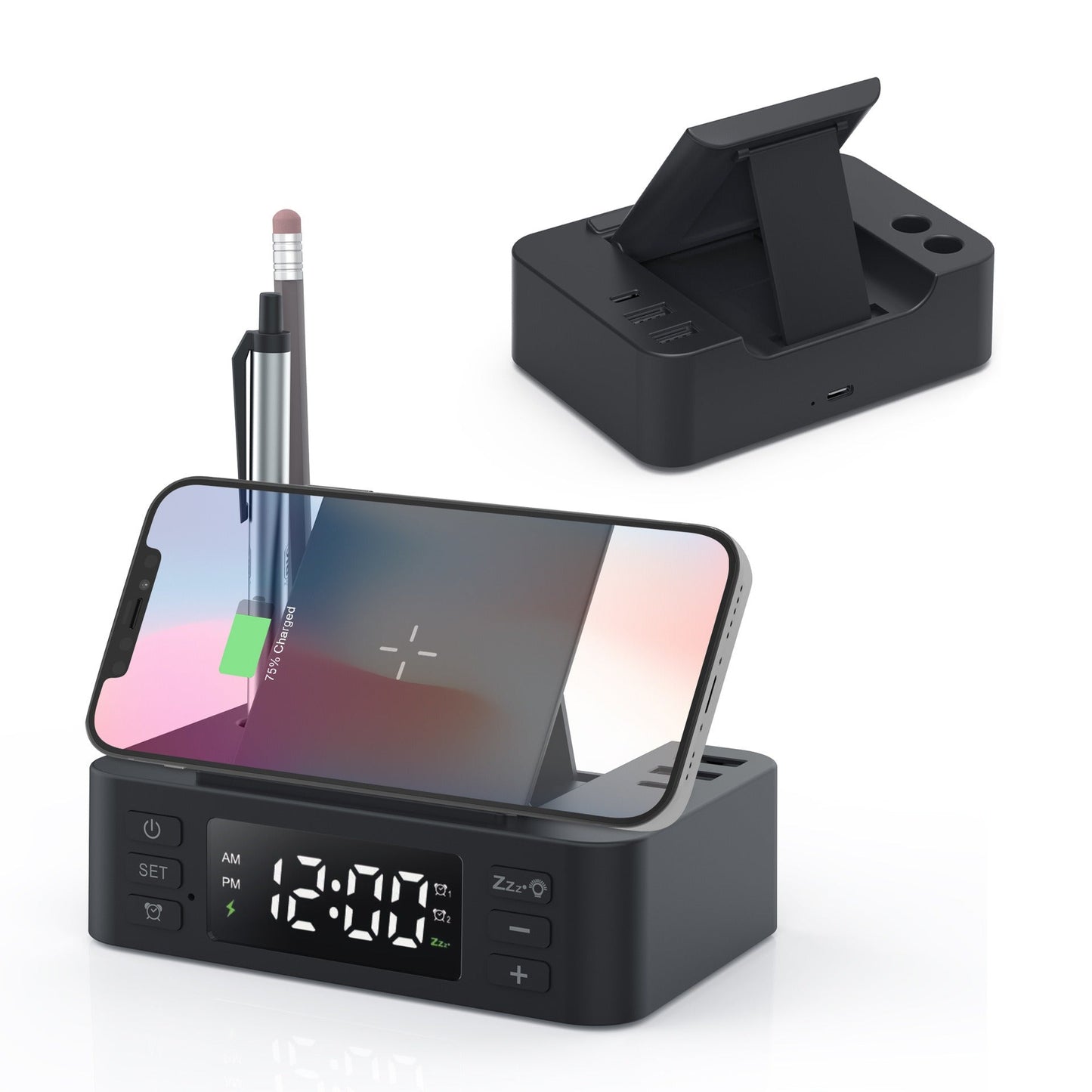 Clock wireless charging phone holder pen holder multifunctional 15W wireless charging fast charging - Korvel