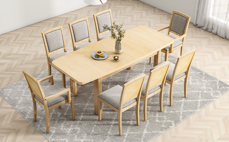TOPMAX expandable 84 inch dining table set with 24 inch detachable leaves, 6 armless chairs and 2 armchairs  9 pieces natural - Korvel