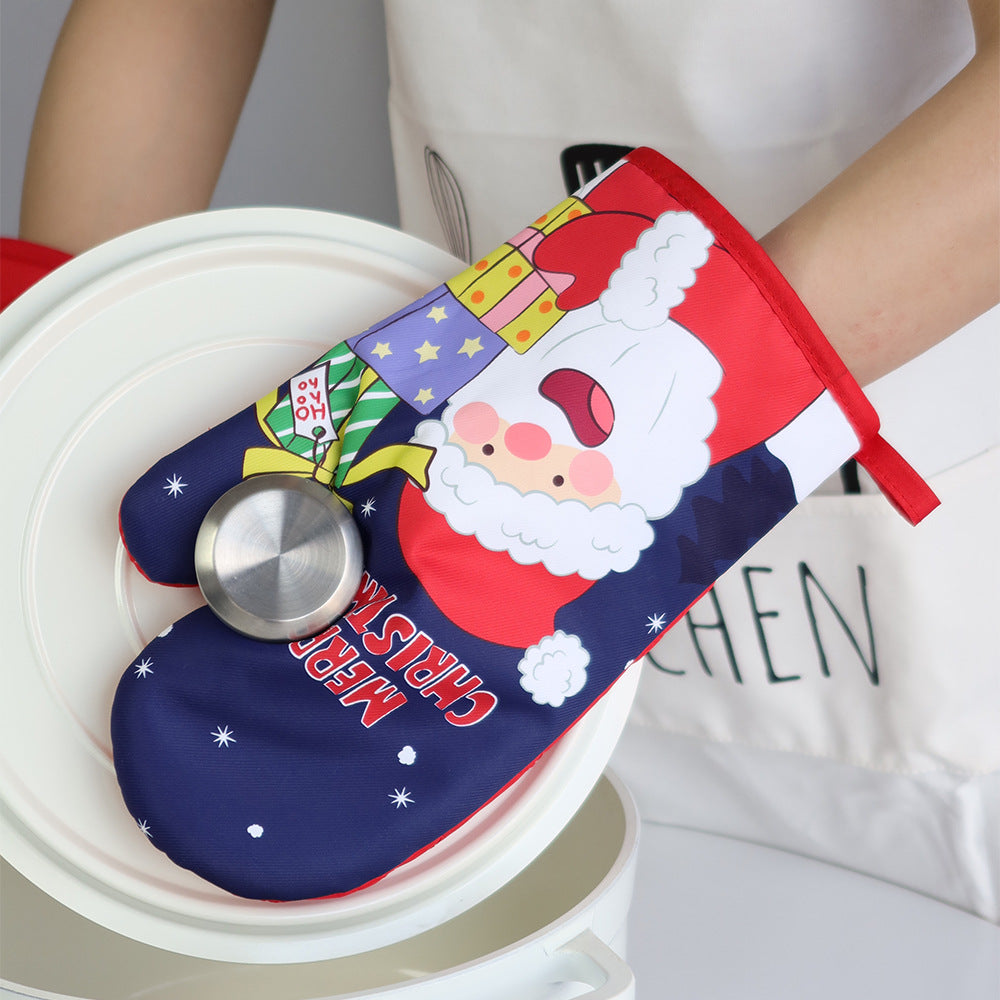 Christmas present Santa Claus insulated gloves, thickened oven gloves, kitchen baking gloves, insulated and heat-resistant gloves - Korvel