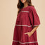 Robe à Manches Mi-Longues à Volants avec Détails Contrastés et Franges
