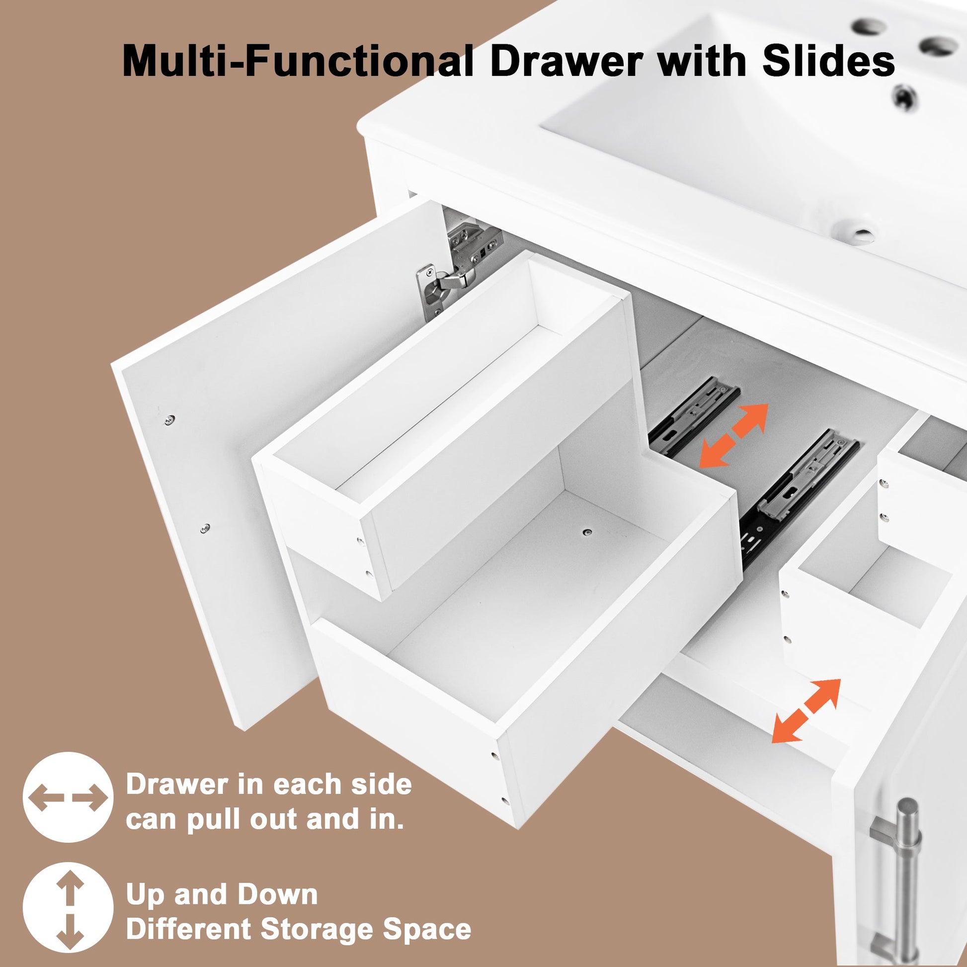 30" Bathroom Vanity with Sink  Multi-functional Bathroom Cabinet with Doors and Drawers Solid Frame and MDF Board, White - Korvel