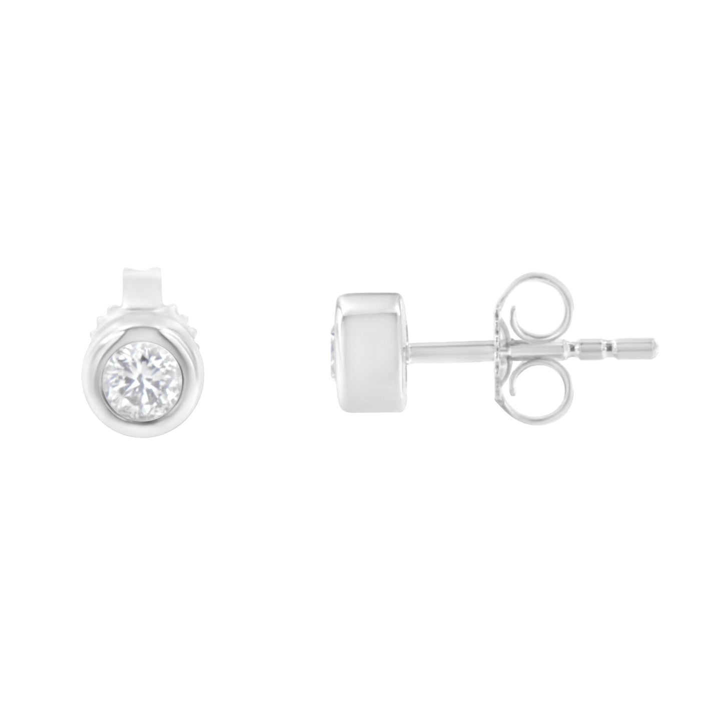 Pendientes de Stud de Diamante con Montura Bezel de Oro Blanco de 10K