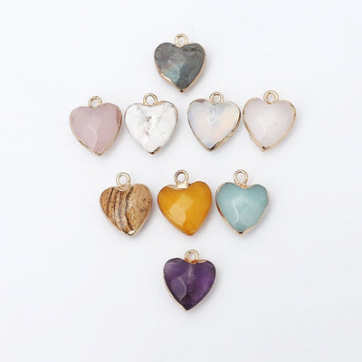 Women Jewelry  12.5mm Small Lovely Heart Pendant Labradorit Aventurine Opal Rose Crystal Quartz Stone Pendant DIY for Necklace - Korvel