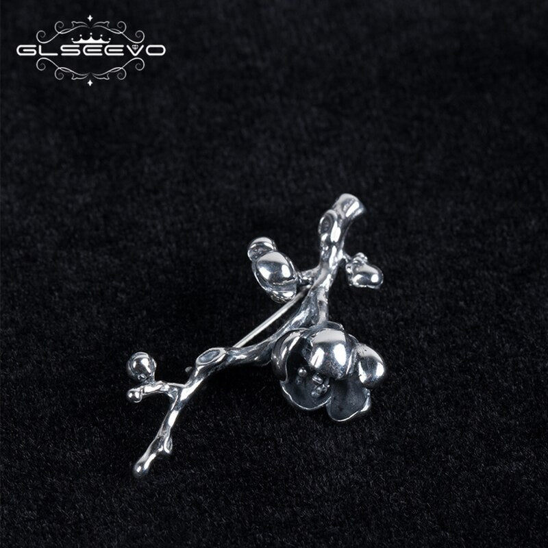 GLSEEVO Vintage Magnolia Brooches For Women Gift 925 Sterling Silver Luxury Brooch Broche Plata De Ley 925 Fine Jewellery - Korvel