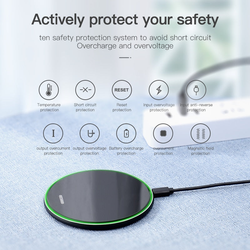 Cargador Inalámbrico Qi de 10W para Dispositivos iPhone y Samsung