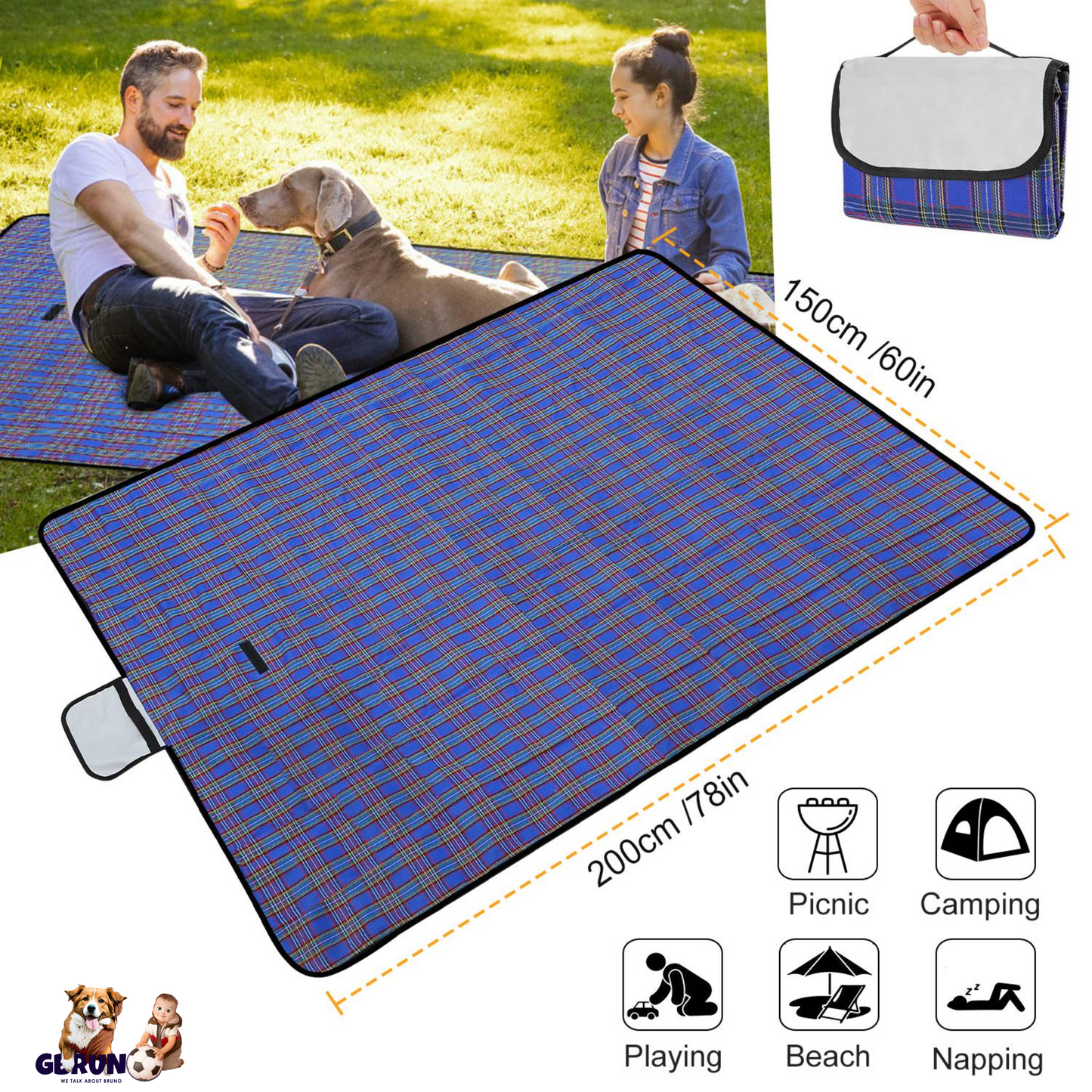 GBruno 60" x 78" Waterproof Picnic Blanket - Korvel