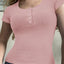 Ribbed Button Detail Round Neck Short Sleeve T-Shirt