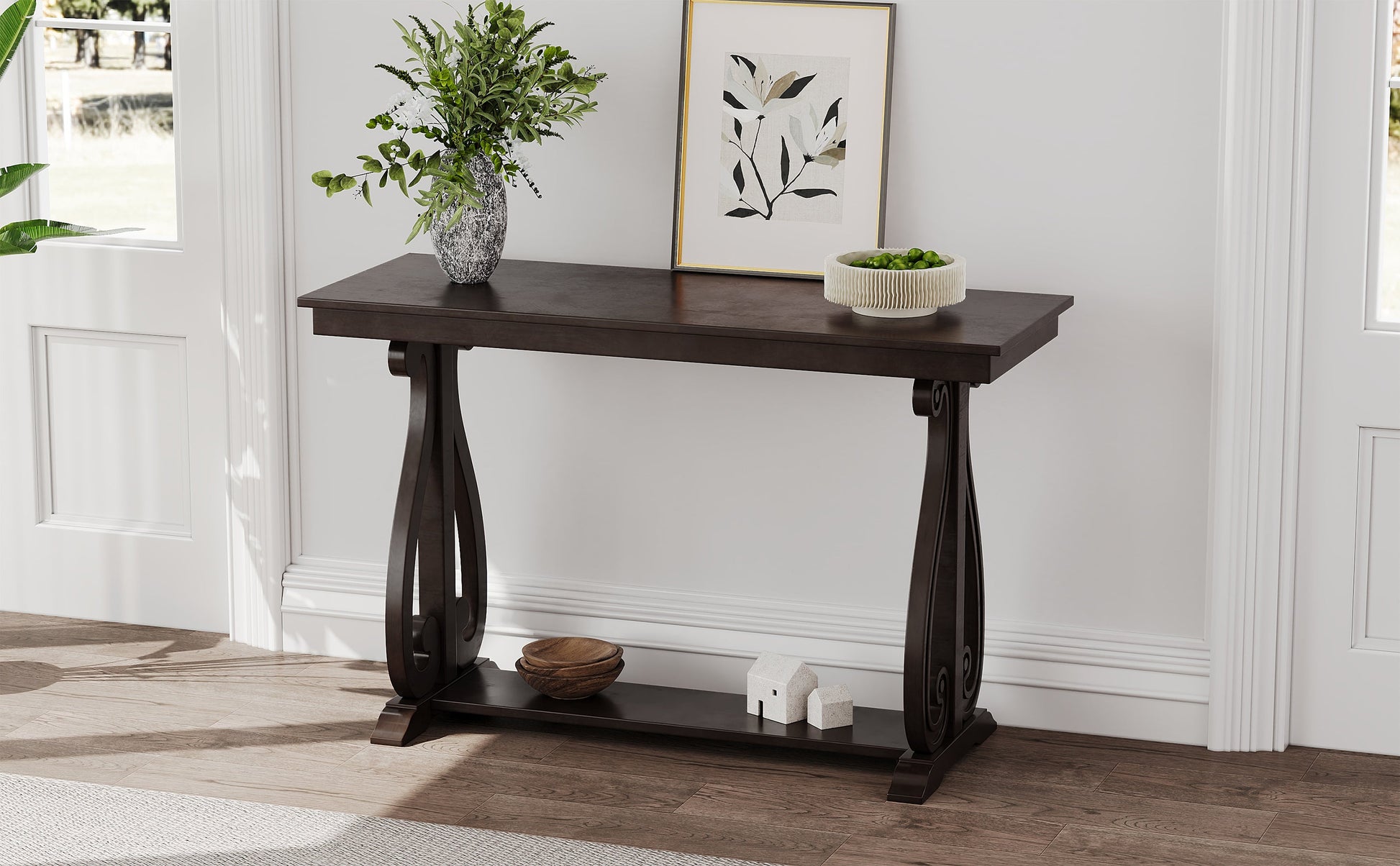 48-Inch Rustic Vintage Console Table --- Farmhouse Style Entryway Table with Open Shelf and Sturdy Construction  (Espresso) - Korvel