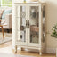 Dual door Curio cabinet with tempered glass door mirror back panel and adjustable shelf display cabinet with light bulbs, white - Korvel