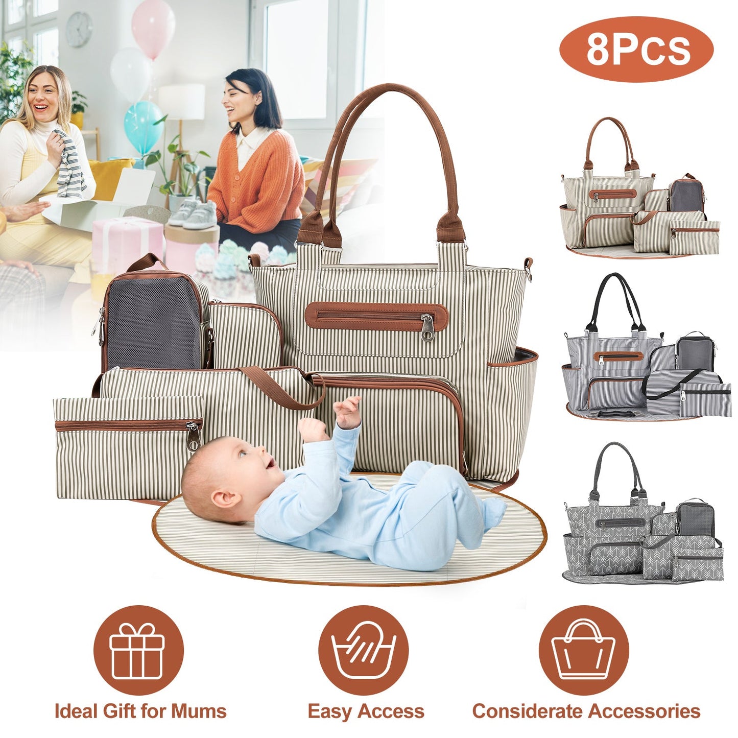 GBruno 8-Piece Baby Nappy Diaper Bag Set