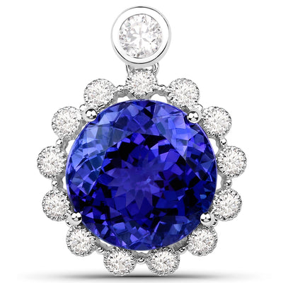 Pendentif en tanzanite véritable de 14,36 carats et diamants blancs en or blanc 18K