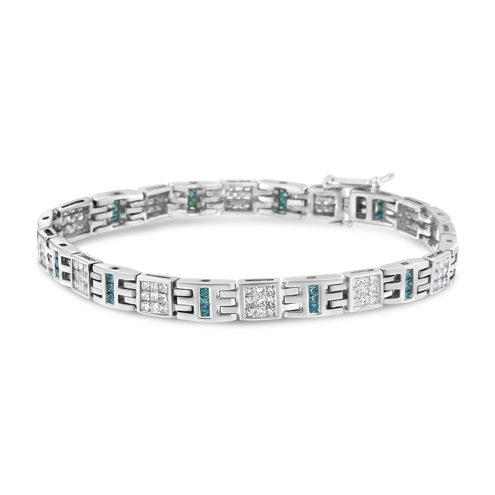Pulsera de eslabones de diamantes en corte princesa de oro blanco de 14 quilates