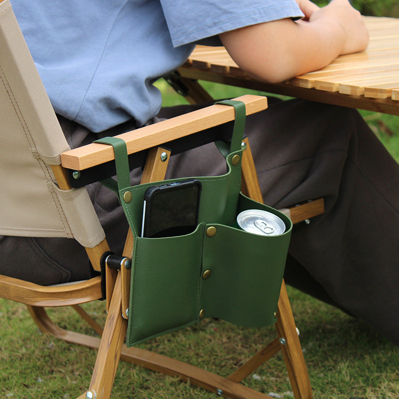 Camping chair leather storage bag mobile phone beer beverage storage bag outdoor chair side bag miscellaneous storage - Korvel