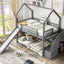 Lit superposé maison jumeau sur jumeau avec toboggan et escalier de rangement - Gris