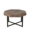 Mesa de café octagonal de madera marrón antigua con patas de metal