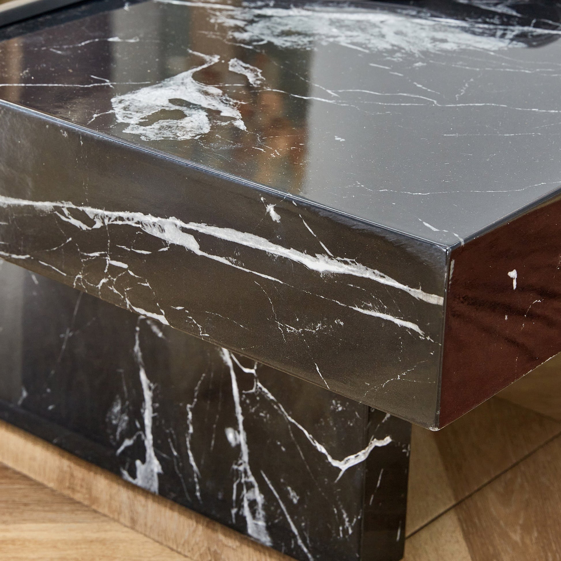 A modern and practical coffee table made of MDF material with black patterns - Korvel