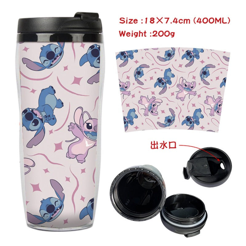Stitch Stitch animation peripheral double-layer insulated plastic cup two-dimensional cartoon tea cup cold water kettle water cup - Korvel
