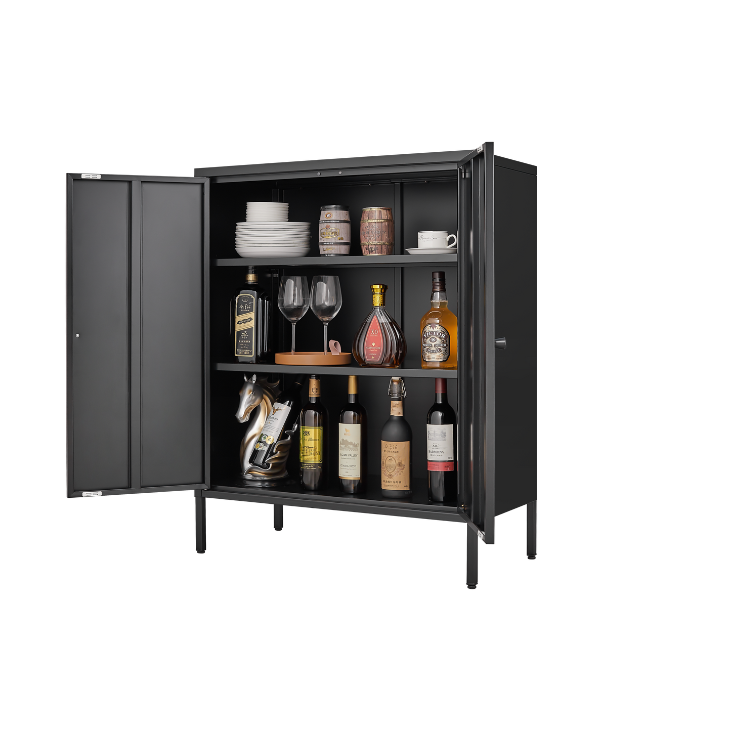 Elegant Black Kitchen Buffet Server Table with Doors