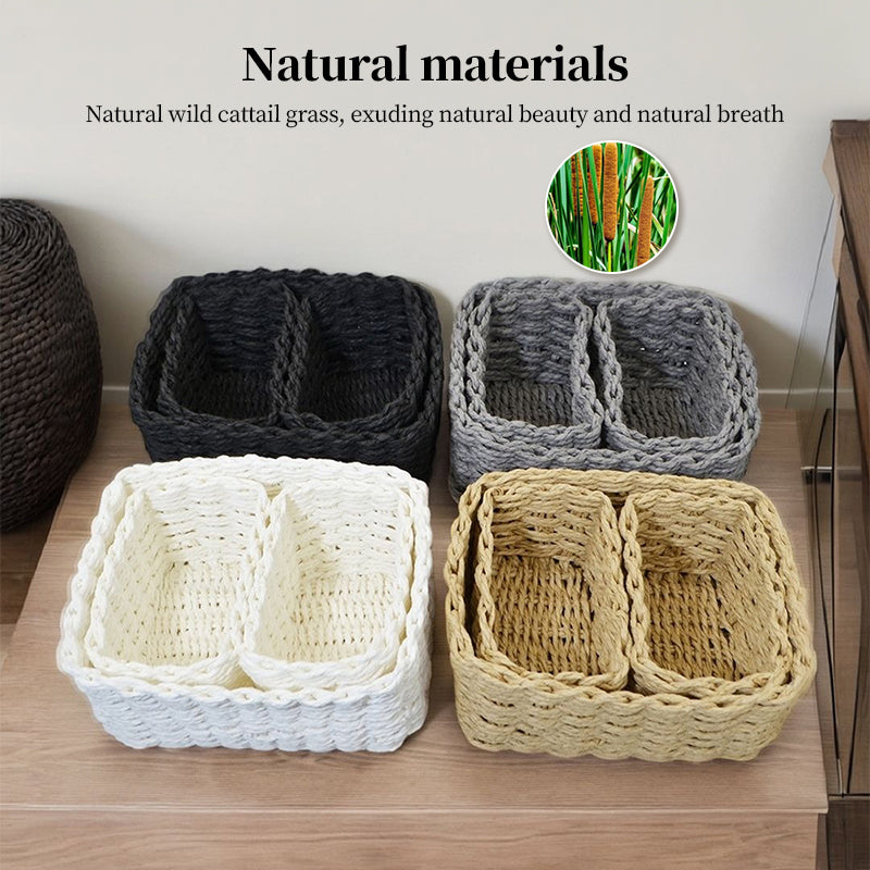 Bacs de rangement tressés en paille faits main - 3 pièces