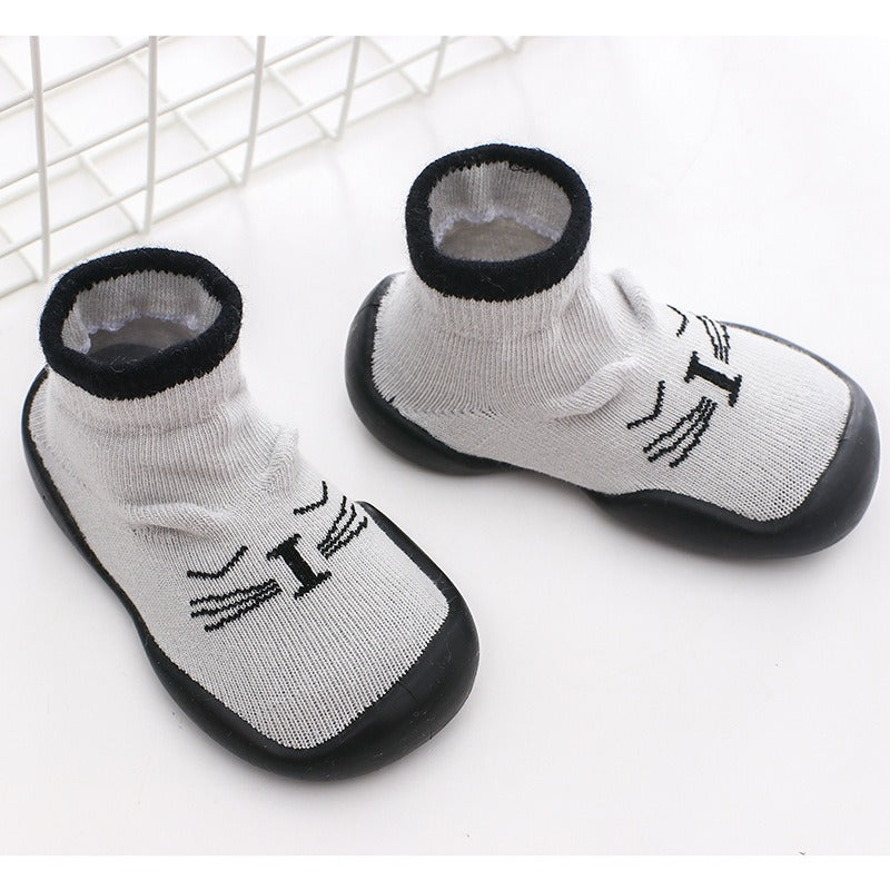 Autumn and Winter Baby Socks Silicone Anti slip Bottom Floor Socks Children's Shoes and Socks Cartoon Rainbow Strips Indoor Walking Shoes and Socks - Korvel