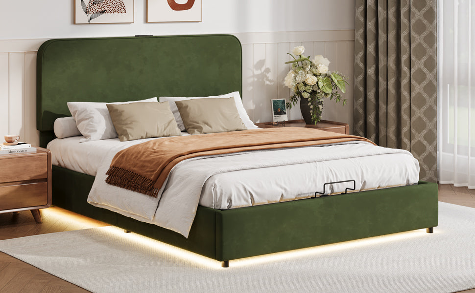 Hydraulic Storage Bed with RGB LED Lights and Bluetooth Speaker