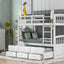 Twin over Twin Wood Bunk Bed with Trundle and Drawers White - Korvel