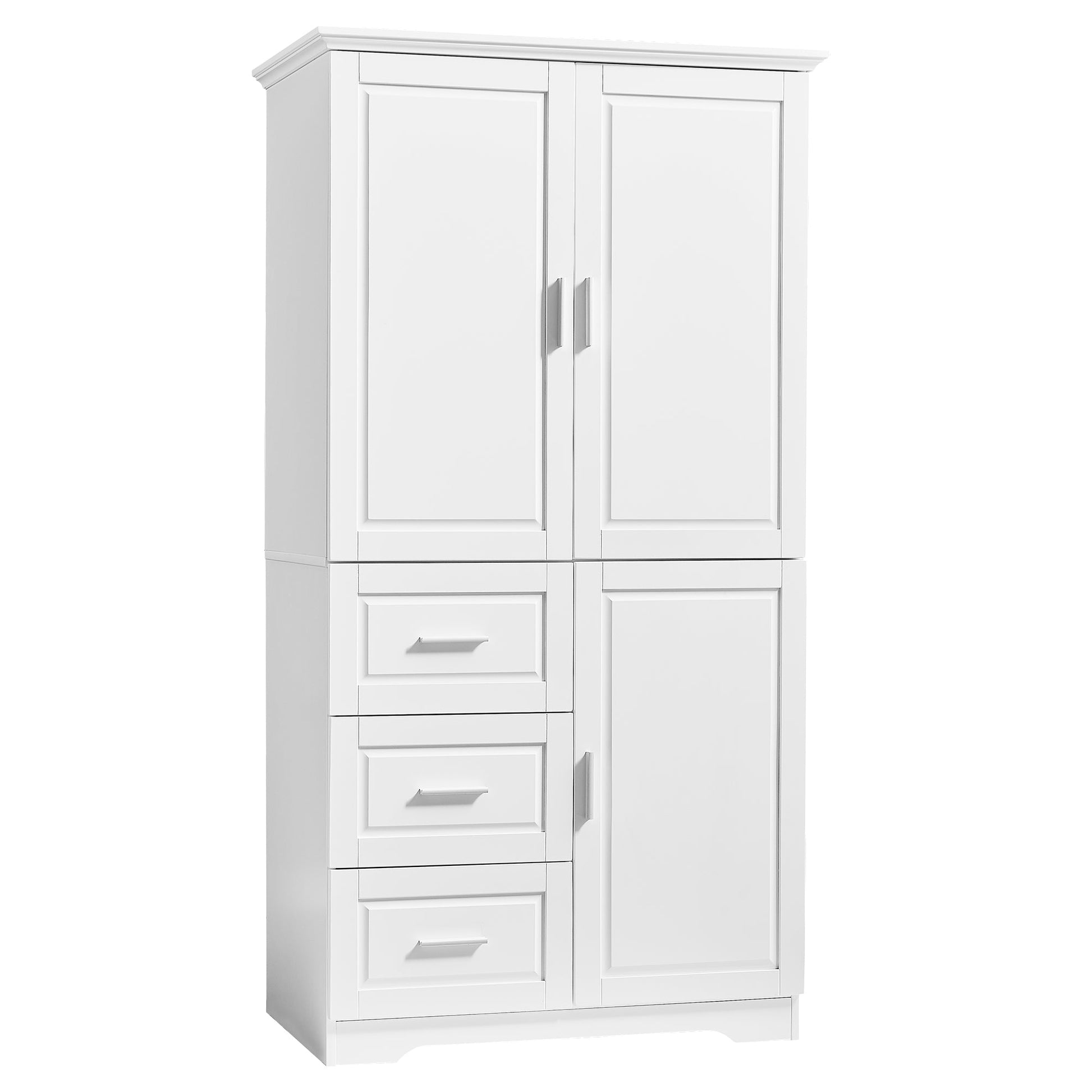 Tall and Wide Storage Cabinet with Doors for Bathroom/Office, Three Drawers, White - Korvel