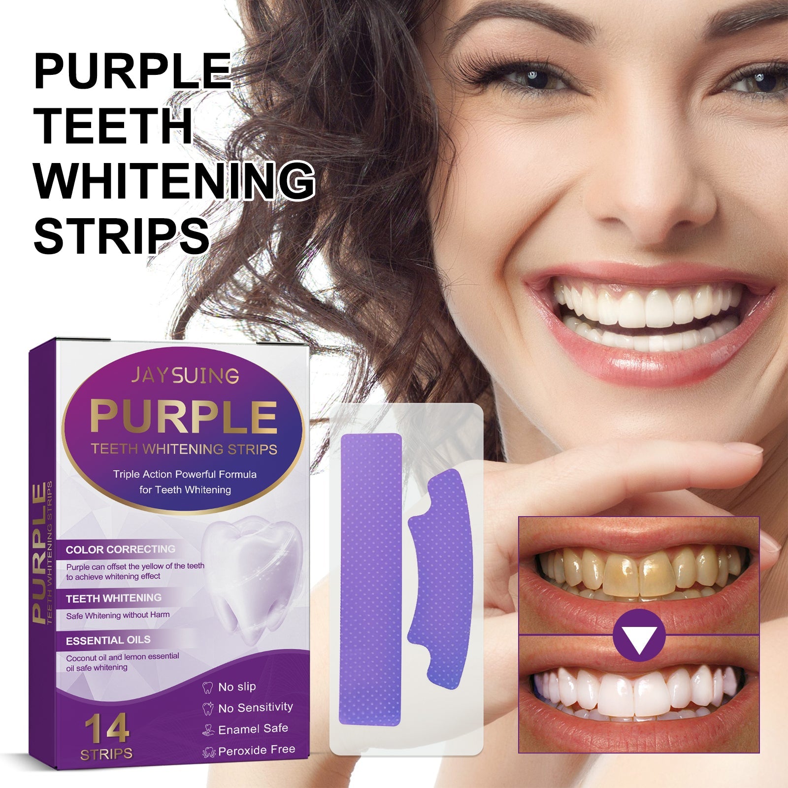 Purple Bright White Dental Stickers, Yellow Stain Removal Deep Cleaning Care For Oral Health Care Dental Stickers - Korvel