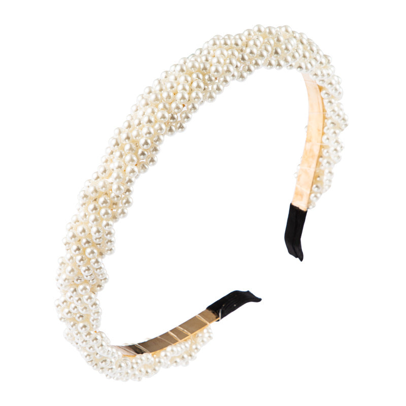 Korean Style Fashion Beautiful Wind Full Of Pearl Hair Hoop Girl Super Fairy Headband Temperament Wild Simple Head Buckle - Korvel