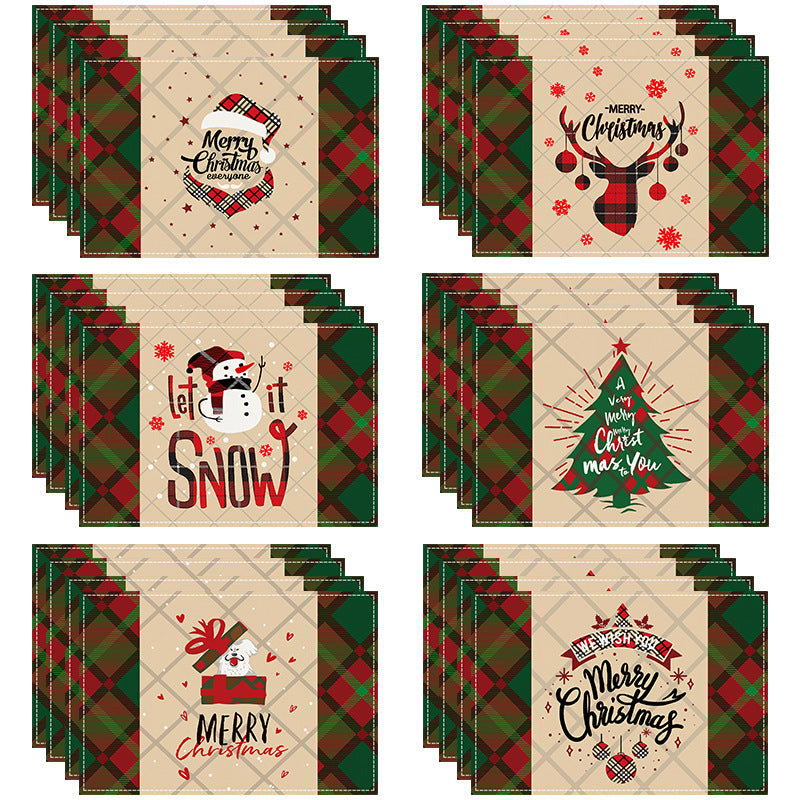 Christmas table mat with white linen snowman checkered print - Korvel