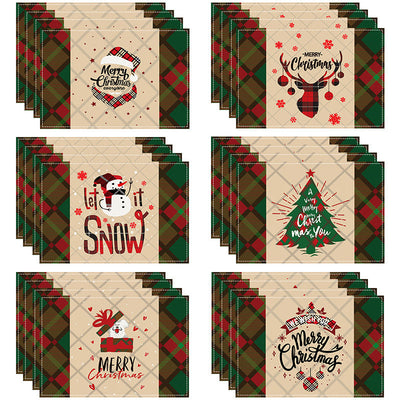 Christmas table mat with white linen snowman checkered print - Korvel