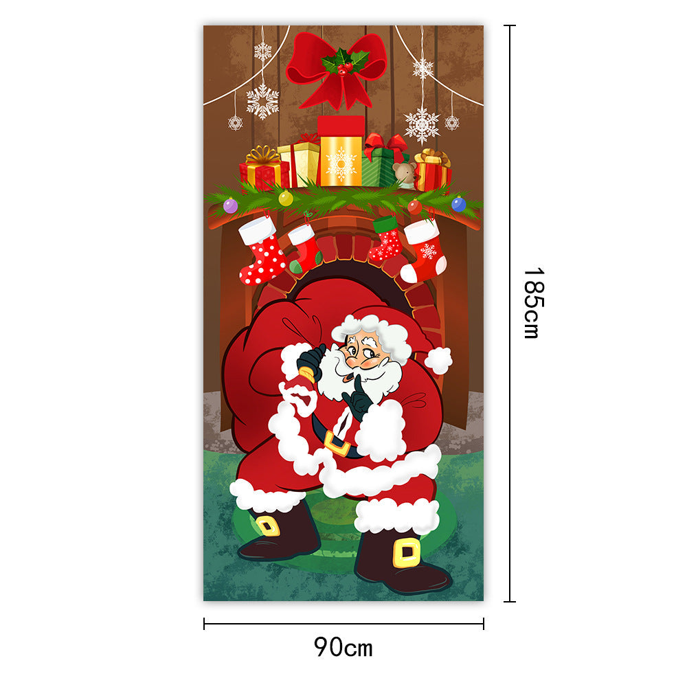 New Christmas Door Curtains, Flags, Outdoor Photography, Santa Claus and Puppies, Background Decoration, Hanging Cloth - Korvel
