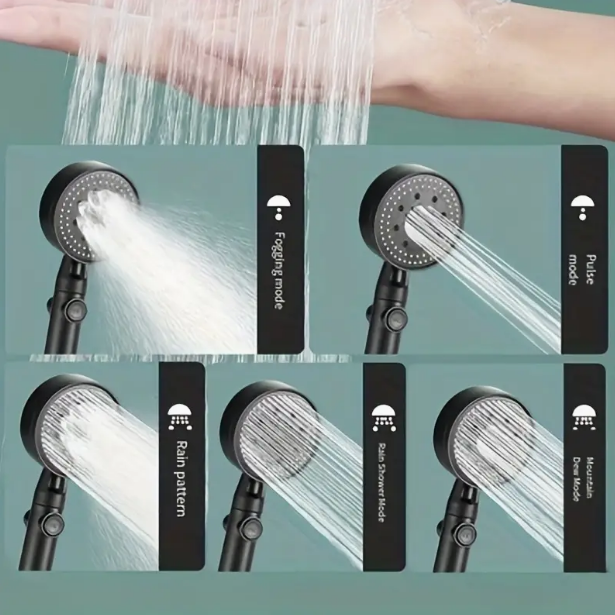 1pc High-Pressure Shower Head, Multi-Functional Hand Held Sprinkler With 5 Modes, 360°Adjustable Detachable Hydro Jet Shower Hea - Korvel