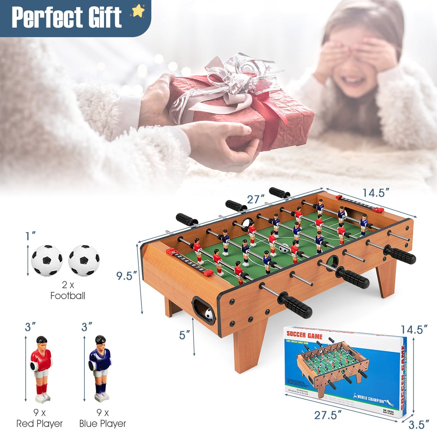 Table de baby-foot de compétition intérieure de 27 pouces avec pieds