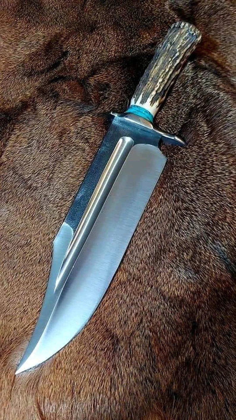 Handcrafted Survival Bowie Knife - 11" 1095 Steel Blade with Antler Handle - Korvel