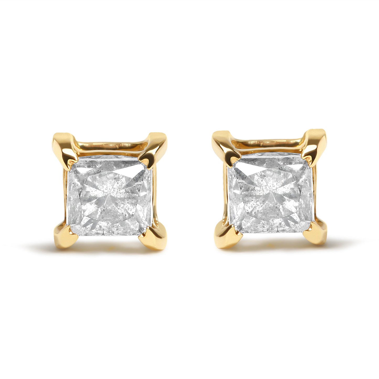 Pendientes de Stud de Diamante Natural Marrón Princesa de Oro Amarillo de 14K
