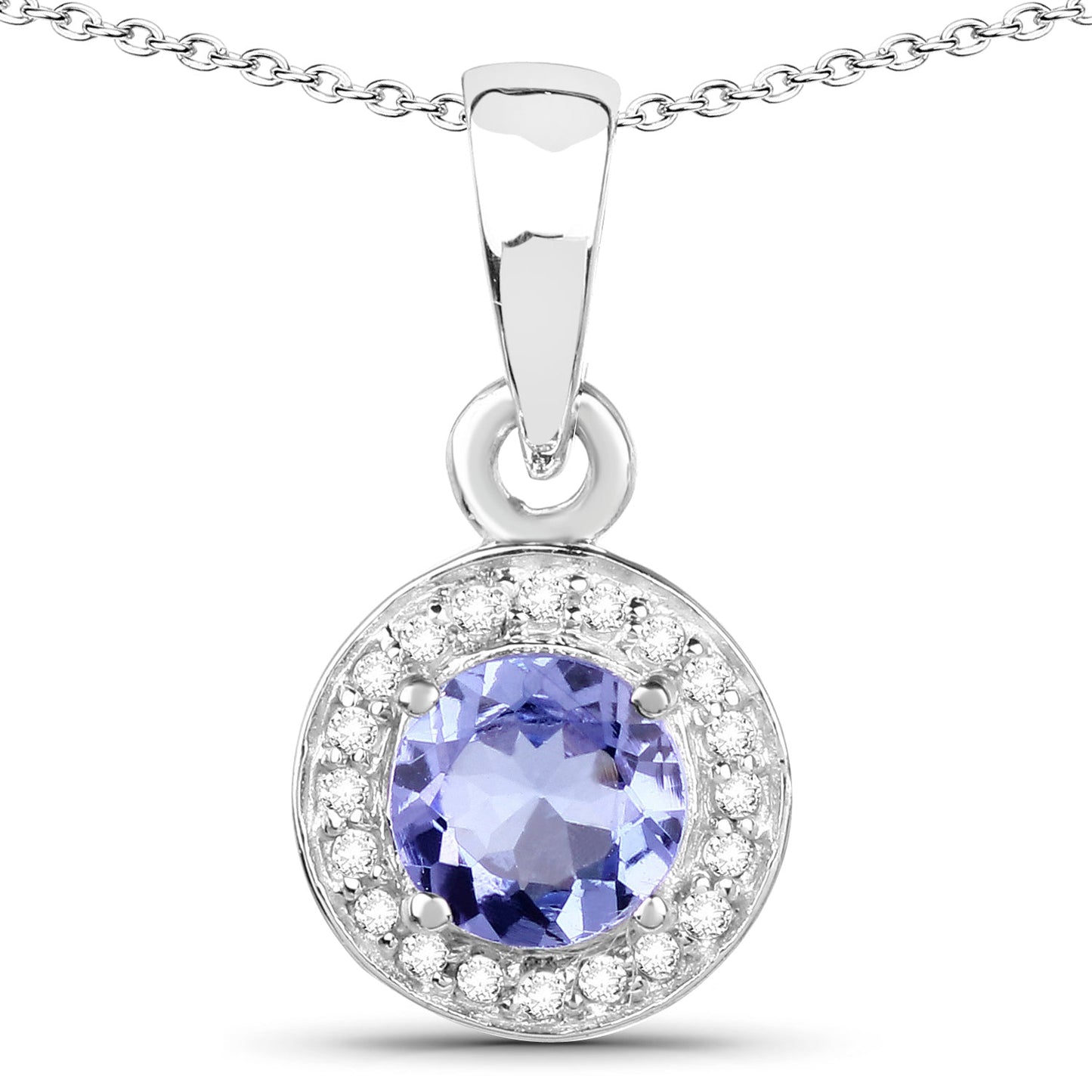 1.05 Carat Genuine Tanzanite & White Topaz Pendant in Sterling Silver