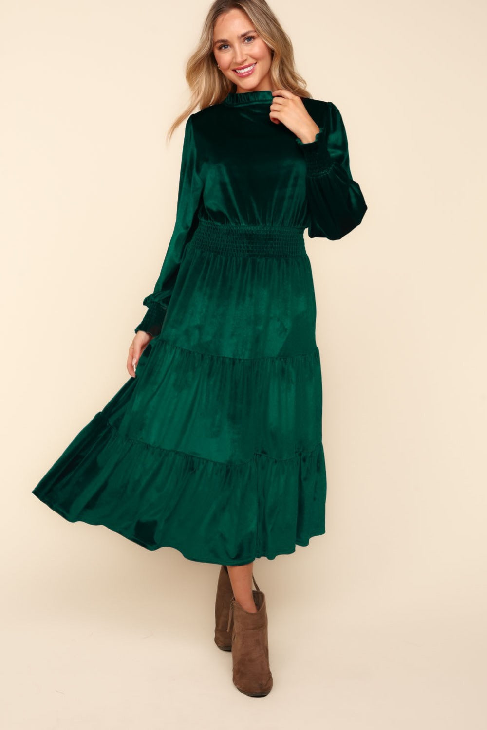 Chic Velvet Tiered Dress with Smocked Waist – Perfect for Any Occasion - Korvel