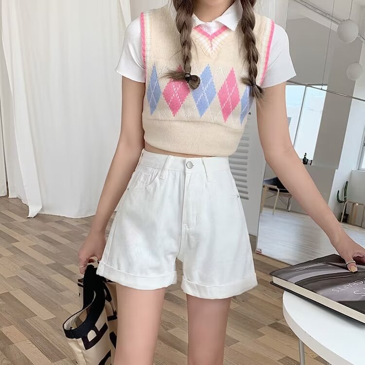 Shorts en denim pour femmes style Hong Kong pour l'été