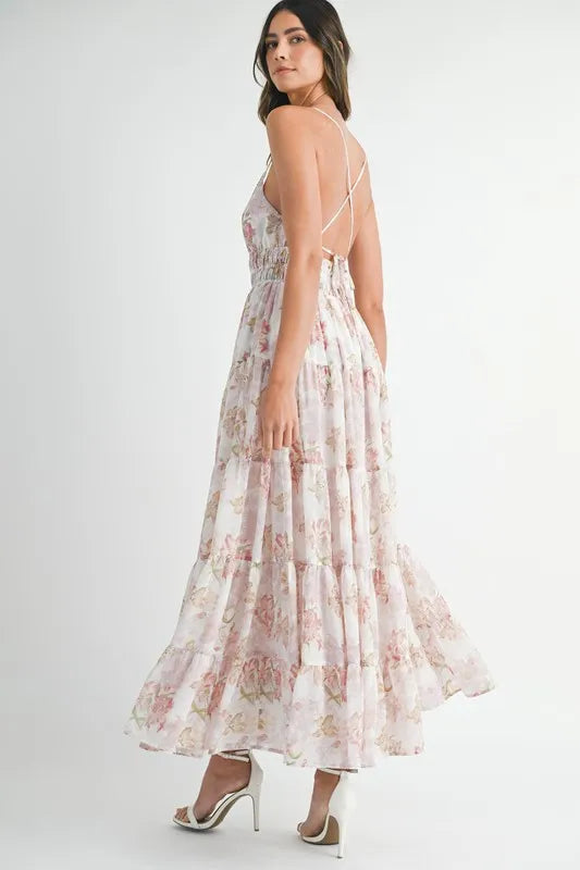 Vestido Maxi de Verano con Tirantes y Estampado Floral