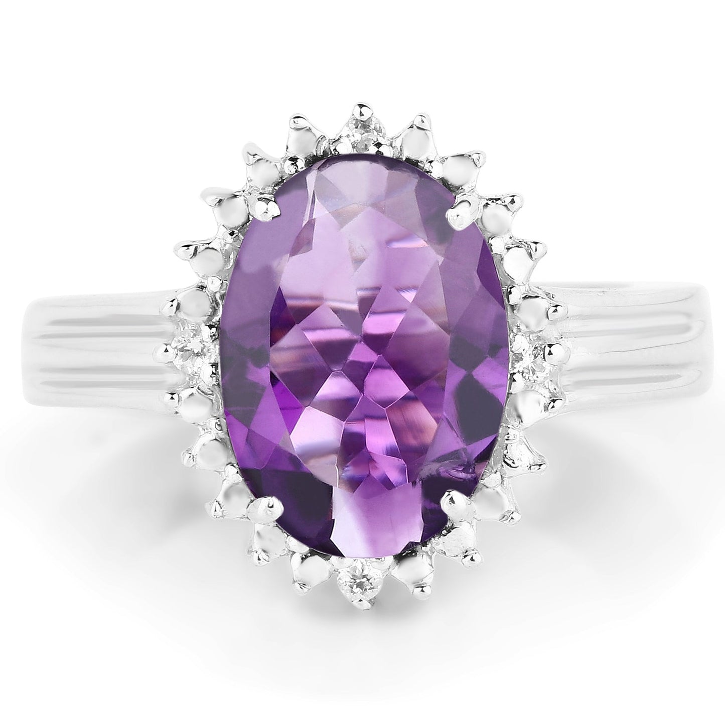 4.99 Carat Genuine Amethyst & White Topaz Sterling Silver Ring
